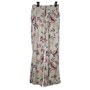 Briggs Linen Blend wide leg‎ floral pants Elastic Waist Women's Boho Small